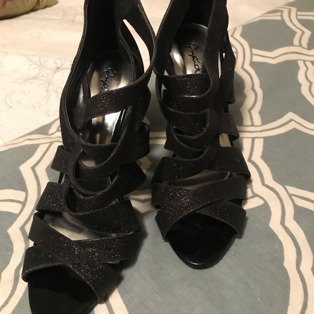 Qupid Black Glitter Heels- Used